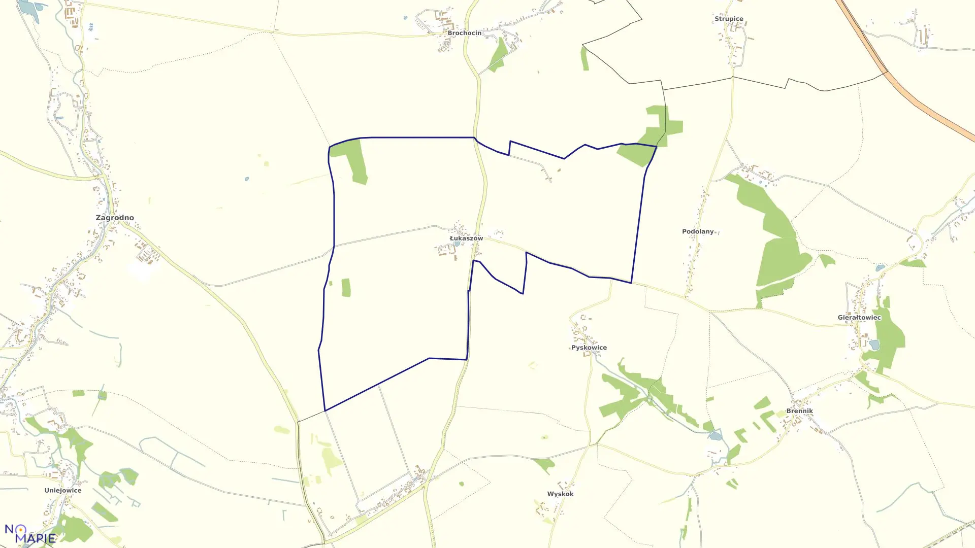 Mapa obrębu ŁUKASZÓW w gminie Zagrodno