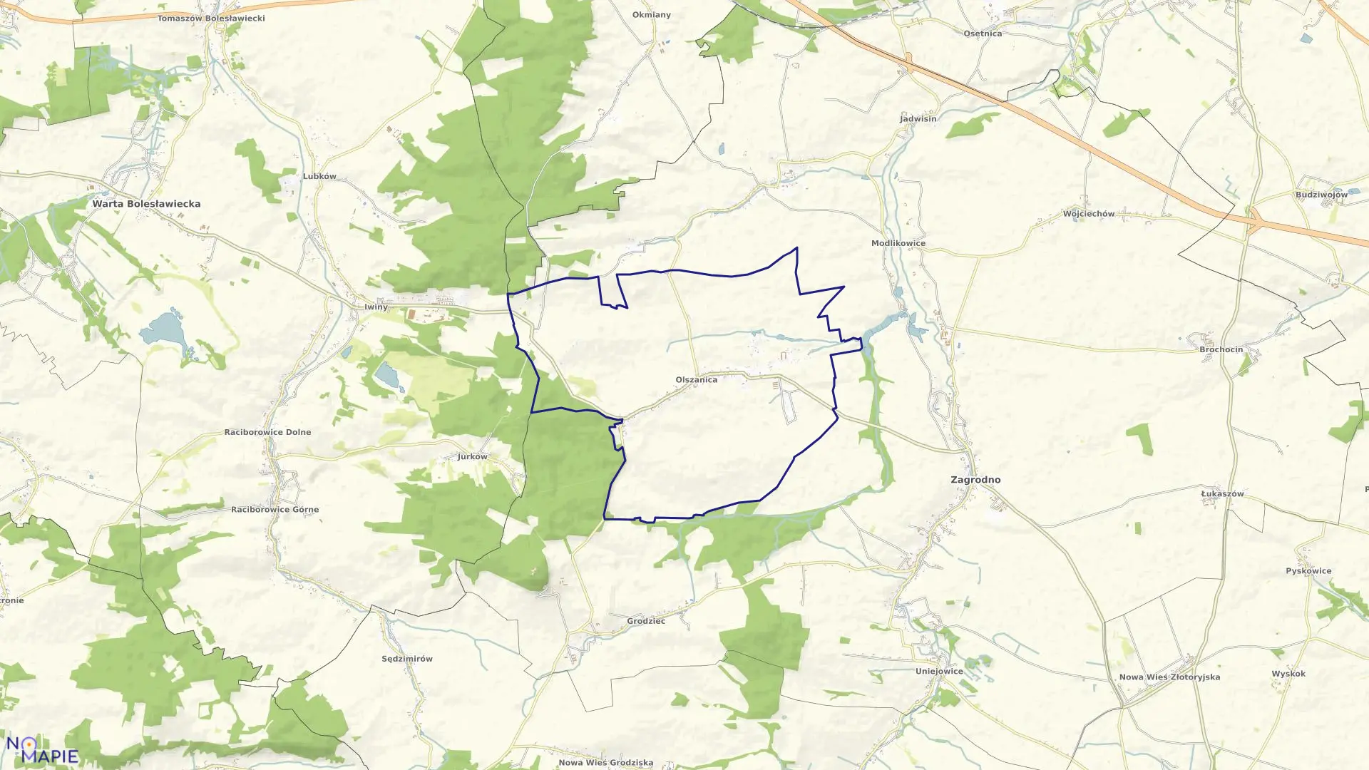 Mapa obrębu OLSZANICA w gminie Zagrodno