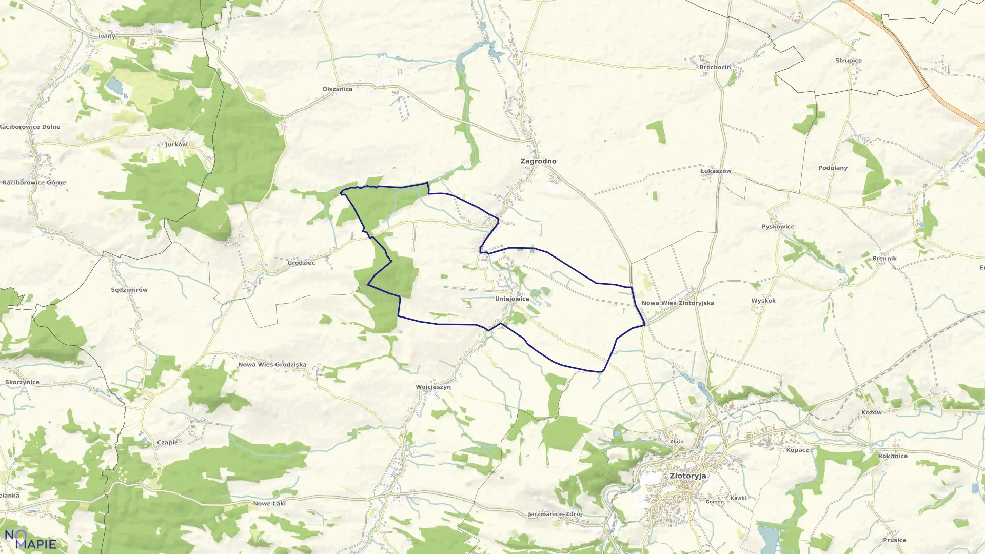 Mapa obrębu UNIEJOWICE w gminie Zagrodno
