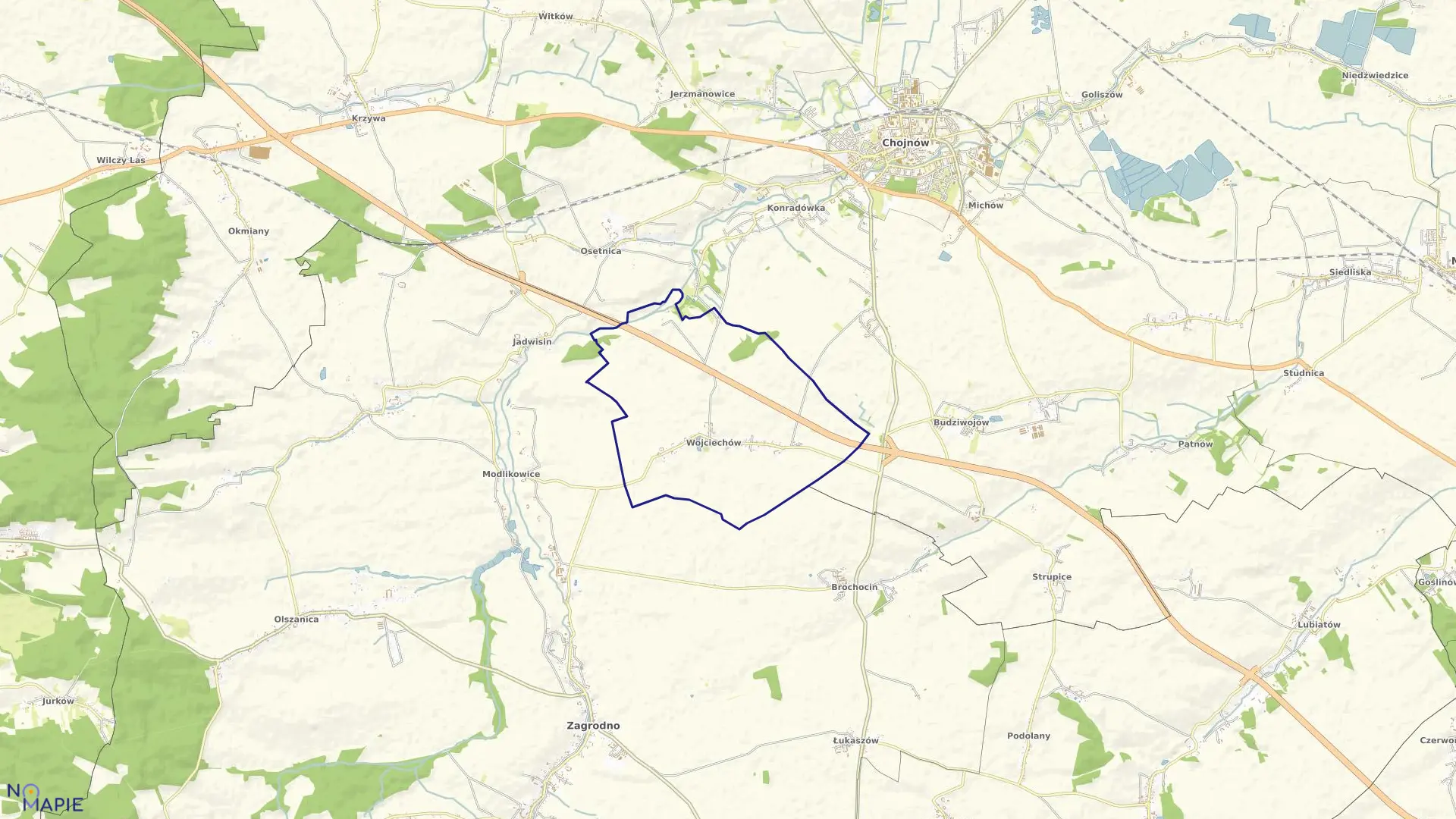 Mapa obrębu WOJCIECHÓW w gminie Zagrodno